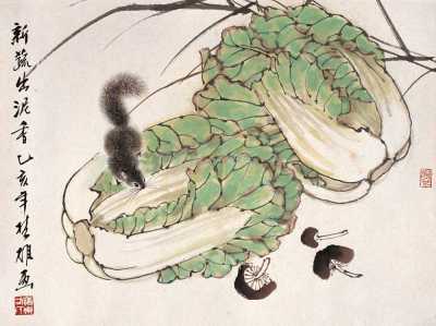 方楚雄 乙亥（1995）年作 蔬菜松鼠 镜心